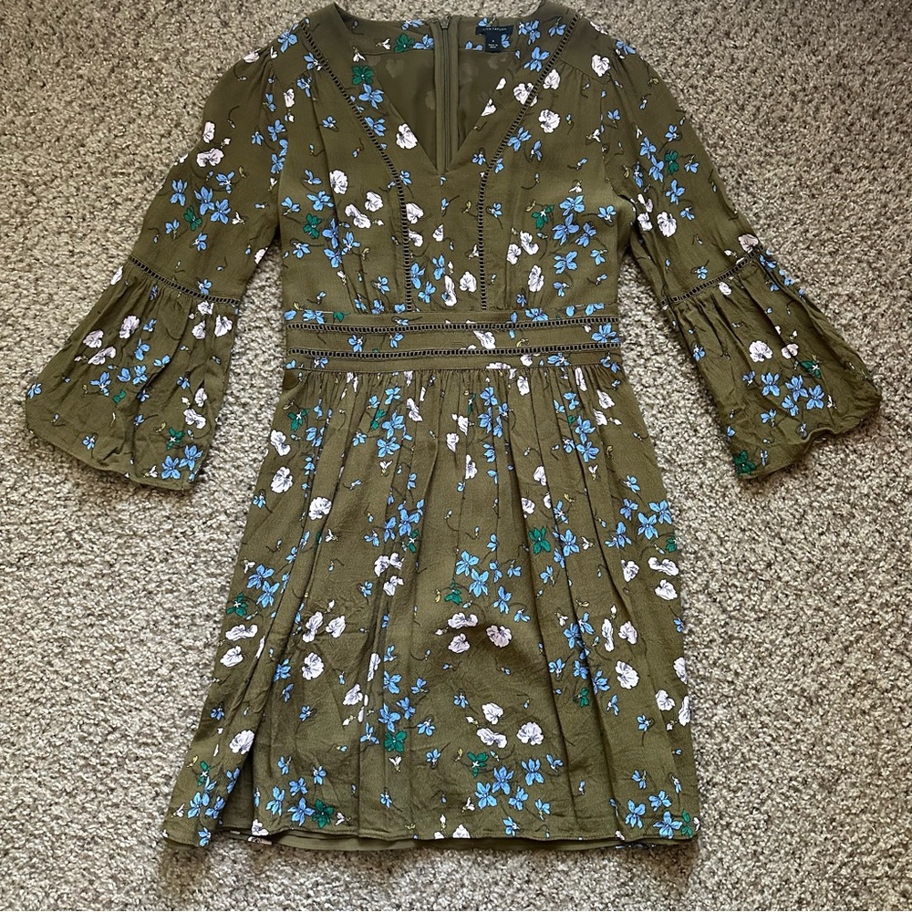 ANN TAYLOR olive floral dress sz 0 EUC